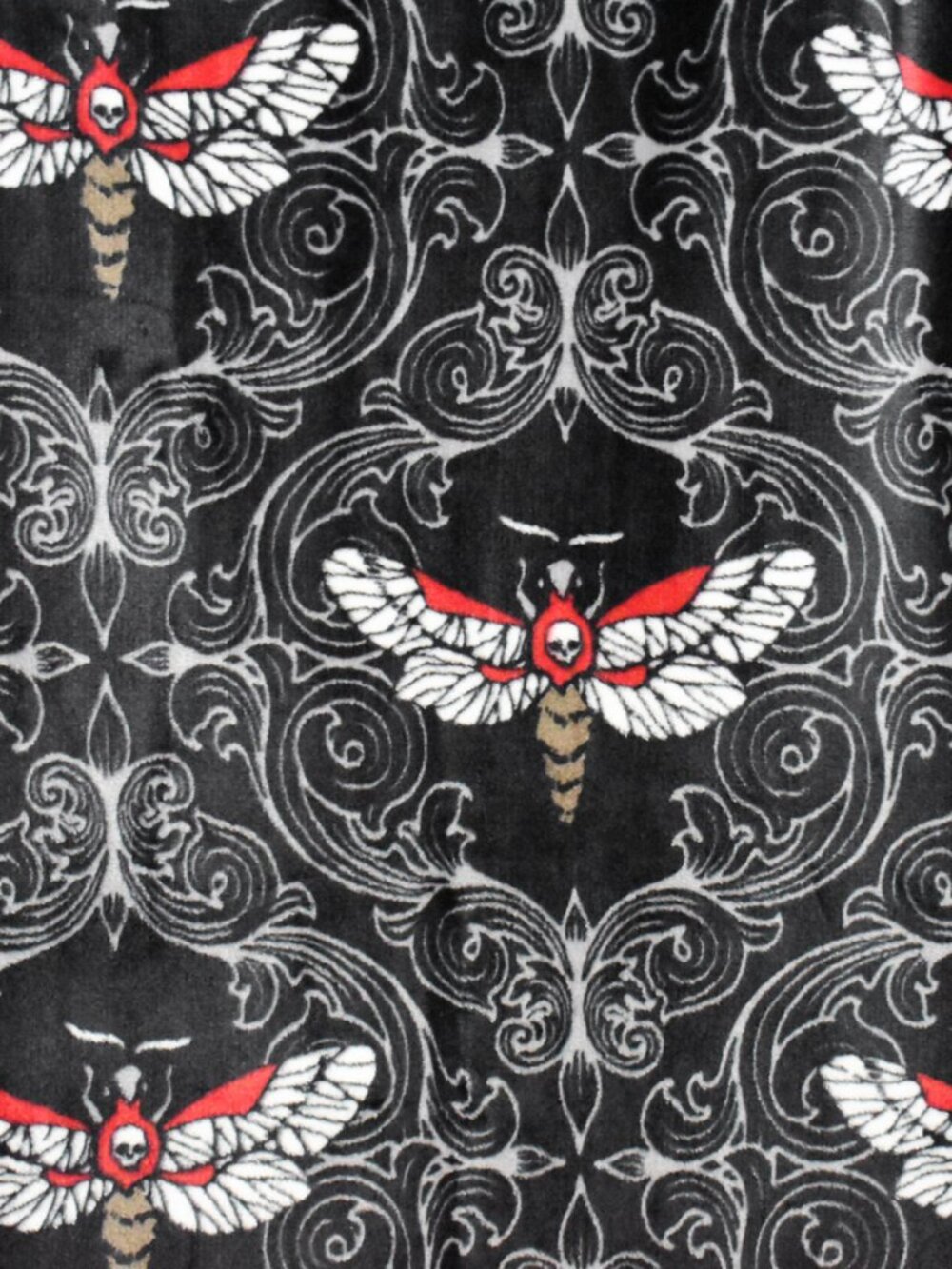 Velvet Soft Plush Red Deaths Head Moth Damask Gothic Halloween Throw Blanket